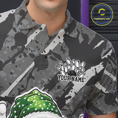 Custom Funny Christmas Bowling Men Polo Shirts, Crazy Bowling Ball Xmas Outfit IPHW10134