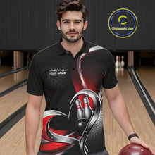 Load image into Gallery viewer, Custom Black And Red Heart Bowling Men Polo Shirt, Hexagon Bowling Team Jerseys IPHW11306