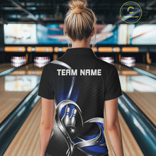 Load image into Gallery viewer, Custom Black And Blue Heart Bowling Women Quarter-Zip Shirt, Hexagon Bowling Team Jersey IPHW11307