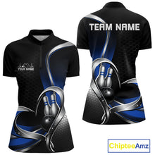 Load image into Gallery viewer, Custom Black And Blue Heart Bowling Women Quarter-Zip Shirt, Hexagon Bowling Team Jersey IPHW11307