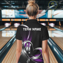 Load image into Gallery viewer, Custom Black And Purple Heart Bowling Women Polo Shirt, Hexagon Bowling Team Jerseys IPHW11308
