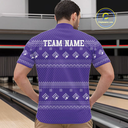 Custom Funny Santa Christmas Men Bowling Quarter-Zip Shirts, Purple Xmas Bowling Team Outfit IPHW10141