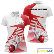 Load image into Gallery viewer, Custom White And Red Bowling Ball And Pins Women Polo Shirt, Bowling Team Jerseys IPHW11318