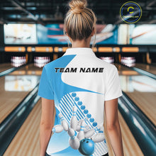 Load image into Gallery viewer, Custom White And Light Blue Bowling Ball And Pins Women Polo Shirt, Bowling Team Jerseys IPHW11321