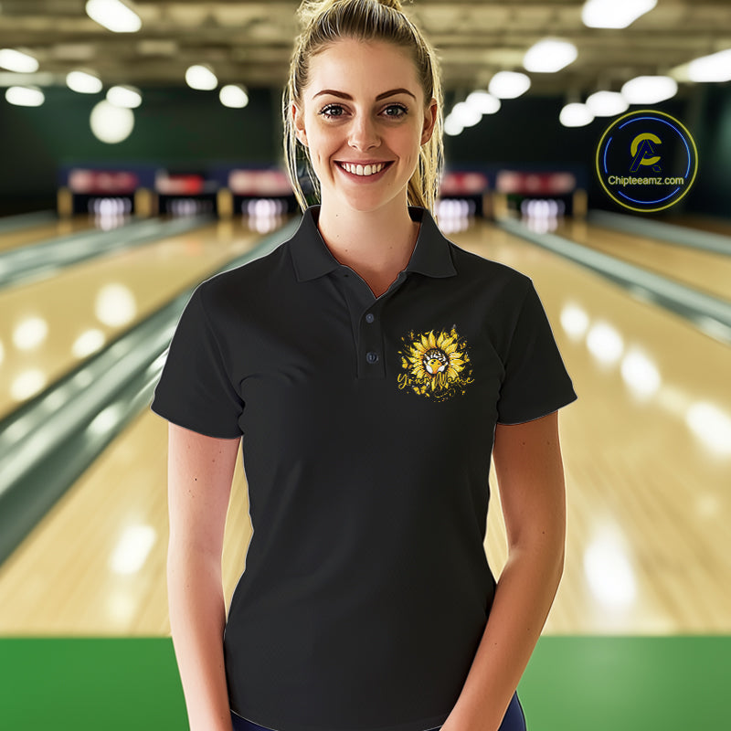 Custom Butterfly Sunflower Bowling Women Polo Shirts, Sunflower Bowling Tournament Shirt IPHW10264