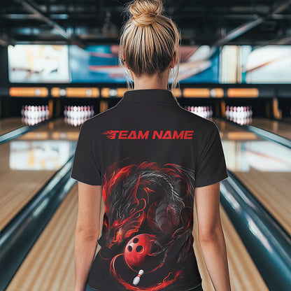 Custom Black And Red Dragon Bowling Womens Quarter-Zip Shirts, Dragon Bowling Team Shirt IPHW8418