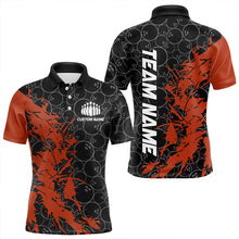 Load image into Gallery viewer, Black And Orange Custom Bowling Tournament Polo Shirts For Men, Bowling Pattern Team Jerseys IPHW8421