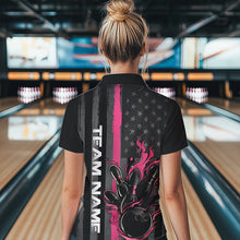 Load image into Gallery viewer, Pink Line American Flag Custom Patriotic US Flame Bowling Womens Quarter-Zip Shirts IPHW8637
