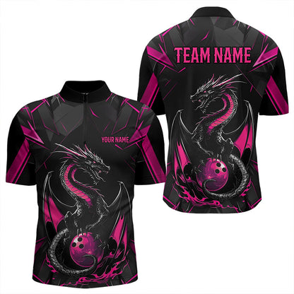 Custom Multi-Color Dragon Bowling Quarter-Zip Shirts For Men, Team Uniform 7312IPHW