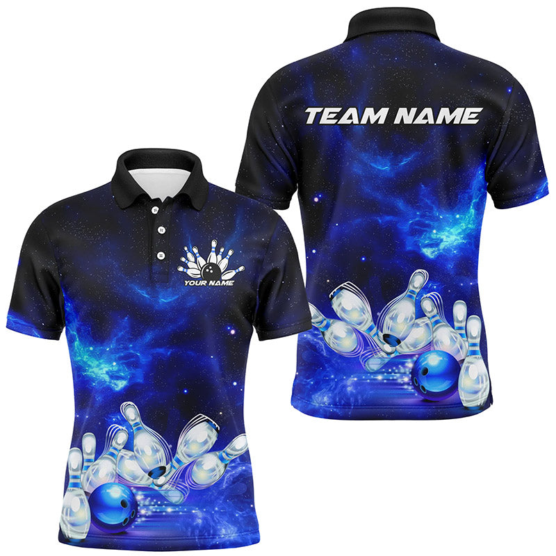 Custom Blue Galaxy Bowling Shirts For Men, Bowling Team Shirts Bowlers Outfits IPHW7546