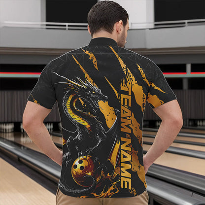 Custom Black And Gold Dragon Bowling Team Quarter-Zip Shirts For Men, Dragon Bowling Jerseys IPHW8923