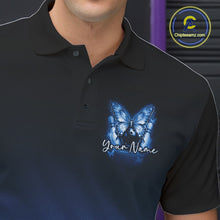 Load image into Gallery viewer, Custom Blue Butterfly Bowling Men Polo Shirt, Bowling Tournament Team Shirt IPHW11034