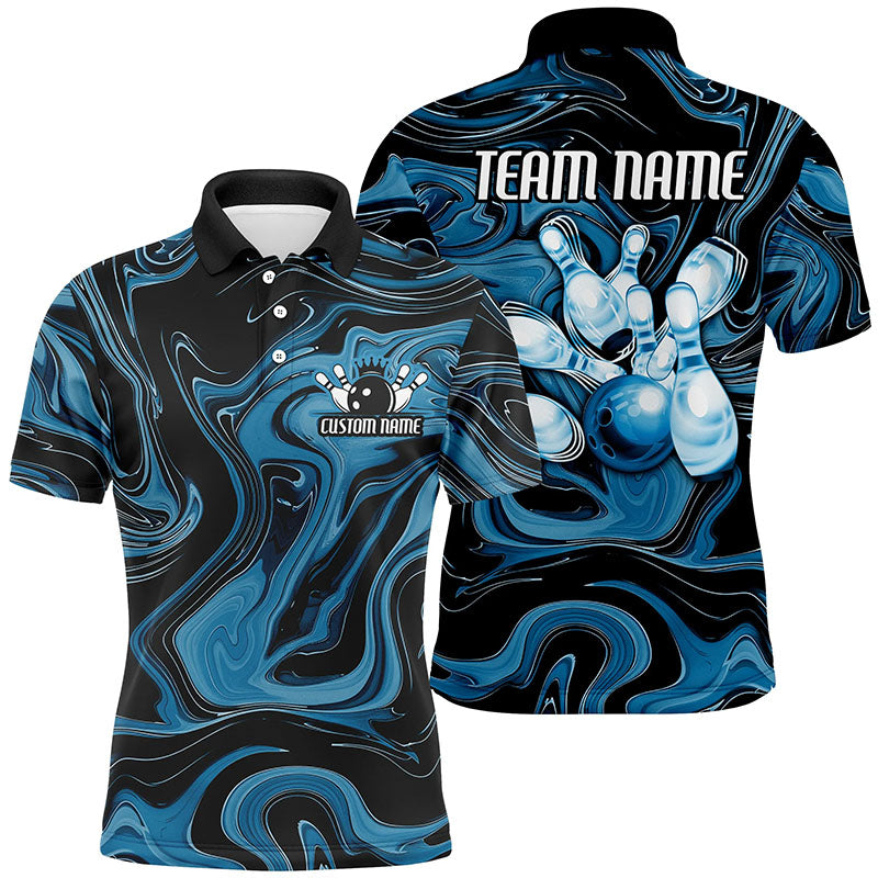 Blue Camo Custom Bowling Team Shirts For Men And Women, Bowling Tournament Jerseys IPHW6489