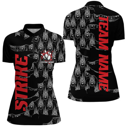 Customize Name Strike Bowling Shirts For Women, Flame Bowling Balls Bowler Outfits | Red IPHW6501