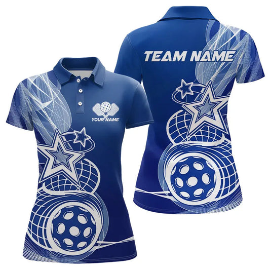 Custom Blue Pickleball Star Polo Shirts For Women, Outdoor Pickleball Team Uniform IPHW8207