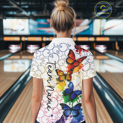 Custom Rainbow Colorful Butterfly Women Bowling Shirt, Watercolor Bowling Shirt IPHW10157