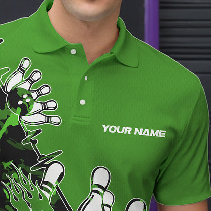 Custom Green Camo Strike Bowling Polo Shirts For Men, Strike Team Bowling League Shirt Shirt IPHW8445