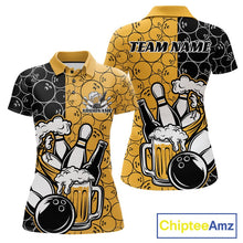 Load image into Gallery viewer, Custom Black And Yellow Retro Bowling Beer Team Shirts For Women, Bowling Pattern Jerseys IPHW10538