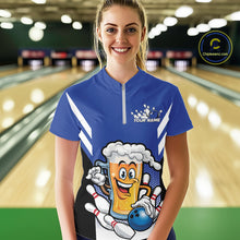 Load image into Gallery viewer, Custom Funny Blue Bowling Jerseys Bowling And Beer Women Shirts, Bowling Jerseys IPHW10541