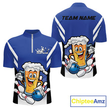 Load image into Gallery viewer, Custom Funny Blue Bowling Jerseys Bowling And Beer Men Quarter-Zip Shirts, Bowling Jerseys IPHW10541