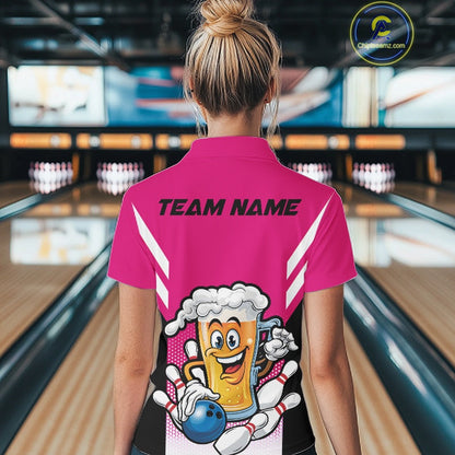 Custom Funny Pink Bowling Jerseys Bowling And Beer Women Shirts, Bowling Jerseys IPHW10542