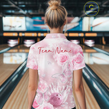 Load image into Gallery viewer, Custom Elegant Roses And Butterfly Women Bowling Polo Shirts, Dreamy Ladies Bowling Shirt IPHW11066