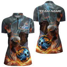 Load image into Gallery viewer, Custom Blue Thunder Lightning Flame Eagle Ladies Bowling League Quarter-Zip Shirt IPHW8450