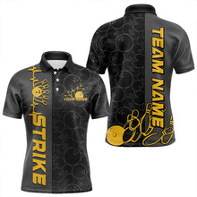 Load image into Gallery viewer, Custom Black And Gold Strike Bowling Polo Shirts For Men, Striking Team Bowling Jerseys IPHW8456