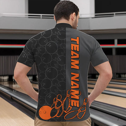 Custom Black And Orange Strike Bowling Quarter-Zip Shirts For Men, Striking Team Bowling Jerseys IPHW8457