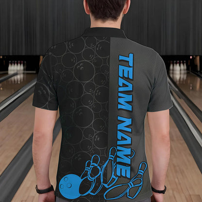 Custom Black And Blue Strike Bowling Polo Shirts For Men, Striking Team Bowling Jerseys IPHW8458