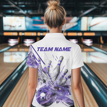 Load image into Gallery viewer, Custom White And Purple Custom Ladies Bowling Quarter-Zip Shirt, Bowling Tournament Shirt IPHW8462
