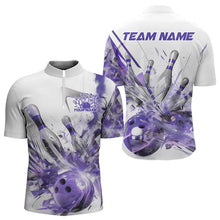 Load image into Gallery viewer, Custom White And Purple Custom Bowling Quarter-Zip Shirts For Men, Bowling Tournament Team Shirt IPHW8462