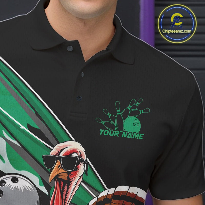 Custom Green Camo Funny Turkey Bowling Team Shirt For Men, Turkey Bowling Jerseys IPHW10551