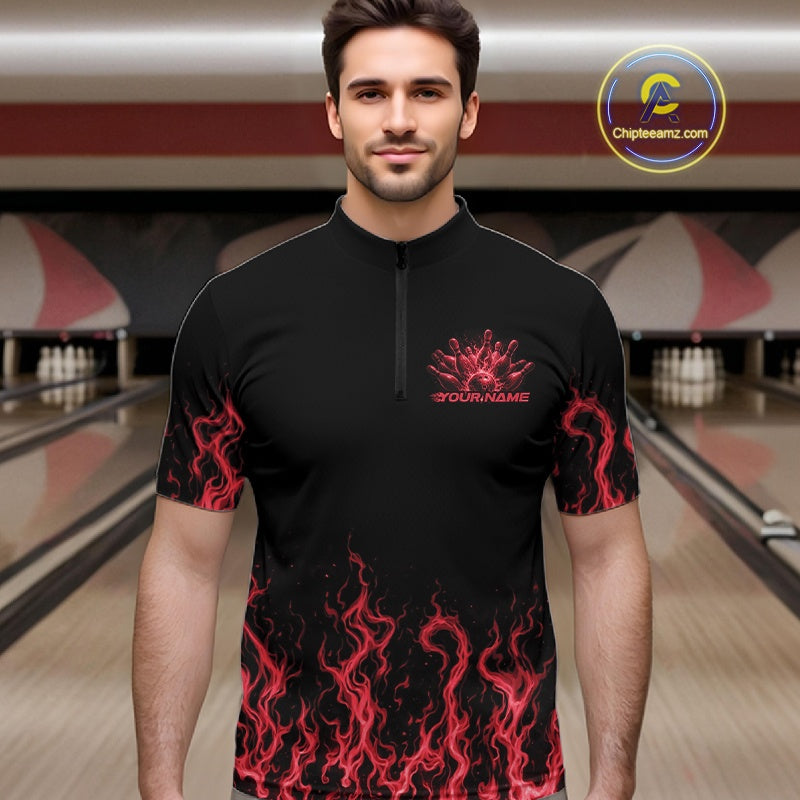 Custom Red Flame Skull Bowling Team Shirts For Men, Halloween Bowling Jerseys IPHW10553