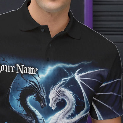 Custom Blue Lightning Black And White Dragons Bowling Polo Shirts For Men Bowlers Outfit IPHW8957