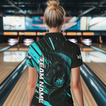 Black And Blue Custom Dragon Bowling Team Women Quarter-Zip Shirt, Bowling League Shirt IPHW8968