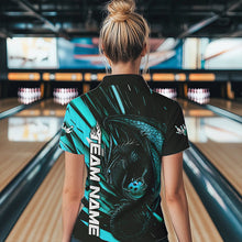 Load image into Gallery viewer, Black And Blue Custom Dragon Bowling Team Women Quarter-Zip Shirt, Bowling League Shirt IPHW8968