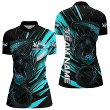 Load image into Gallery viewer, Black And Blue Custom Dragon Bowling Team Women Quarter-Zip Shirt, Bowling League Shirt IPHW8968