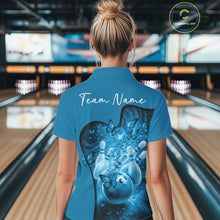 Load image into Gallery viewer, Custom Blue Butterfly Bowling Women Team Polo Shirt, Ladies Bowlers Outfit IPHW11358