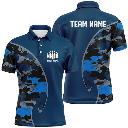 Blue Navy Camo Custom Bowling Polo, Quarter Zip Shirts With Bowler'S Name And Team Name IPHW6679