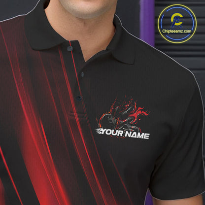 Custom Black And Red Gradient Flame Bowling Team Jerseys, Fire Bowling Shirt For Men IPHW10570