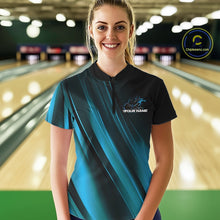 Load image into Gallery viewer, Custom Black And Blue Gradient Flame Bowling Team Jerseys, Fire Bowling Shirt For Women IPHW10571