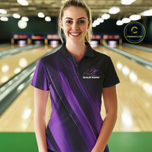 Load image into Gallery viewer, Custom Black And Purple Gradient Flame Bowling Team Jerseys, Fire Bowling Shirt For Women IPHW10572