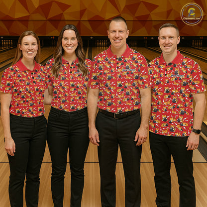 Custom Cute Ginger Tabby Cat Bowling Men Polo Shirts, Cat Bowling Team Shirt IPHW10305