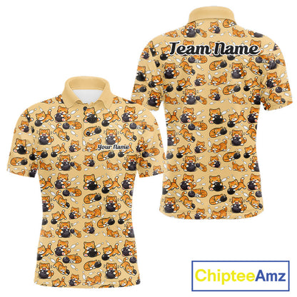 Custom Cute Ginger Tabby Cat Bowling Men Polo Shirts, Cat Bowling Team Shirt IPHW10306
