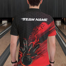 Load image into Gallery viewer, Custom Black And Red Flame Bowling Team Shirts, Bowling League Shirt Men Bowling Jersey IPHW10574