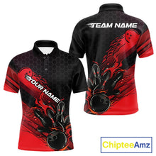 Load image into Gallery viewer, Custom Black And Red Flame Bowling Team Shirts, Bowling League Shirt Men Bowling Jersey IPHW10574