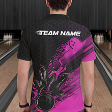 Load image into Gallery viewer, Custom Black And Pink Flame Bowling Team Shirts, Bowling League Shirt Men Bowling Jersey IPHW10576