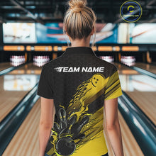Load image into Gallery viewer, Custom Black And Yellow Flame Bowling Team Shirts, Bowling League Shirt Women Bowling Jersey IPHW10577