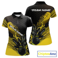 Load image into Gallery viewer, Custom Black And Yellow Flame Bowling Team Shirts, Bowling League Shirt Women Bowling Jersey IPHW10577